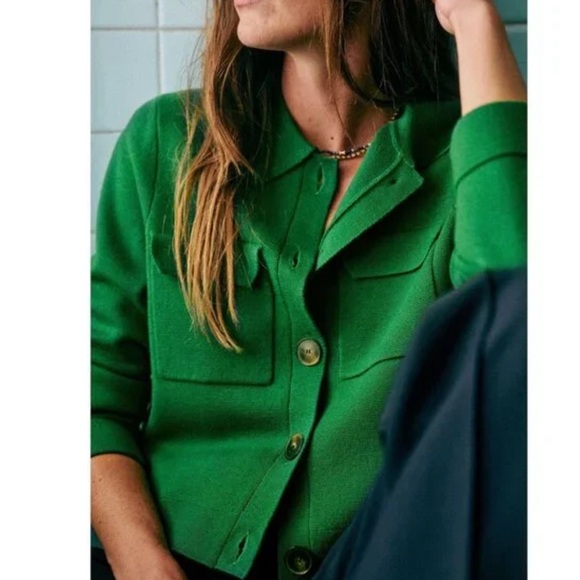 Sezane Betty Wool Cardigan Sweater Jacket Green Crochet Womens Small - Picture 6 of 7